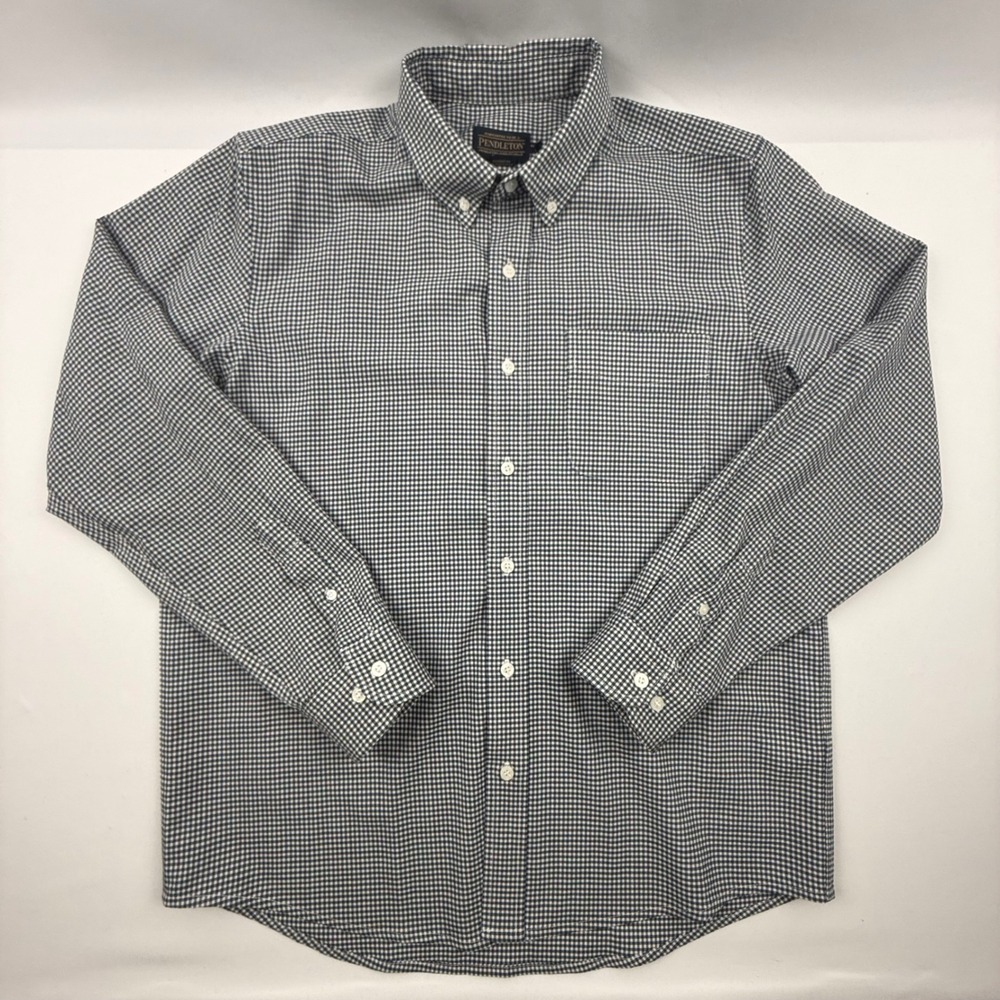 Pendleton Mens Fitted Virgin Wool Blend Micro Check Button Down Shirt Blue L